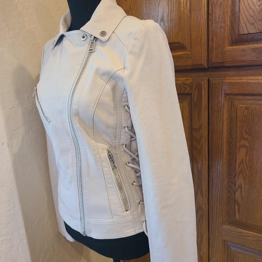 GUESS Leather Jacket, Stone Color - Picture 4 of 8